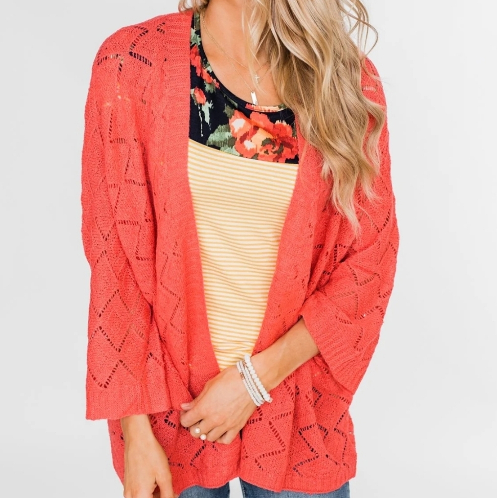 Joseph A Pointelle 3/4 Sleeve Cardigan.